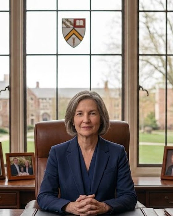 A university dean at her desk