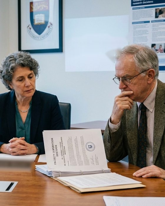 Two faculty supervisors reviewing an assessment record