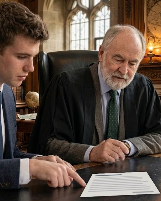 A program director reviewing a document with a student