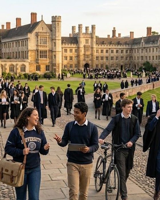 Students walking on a university campus